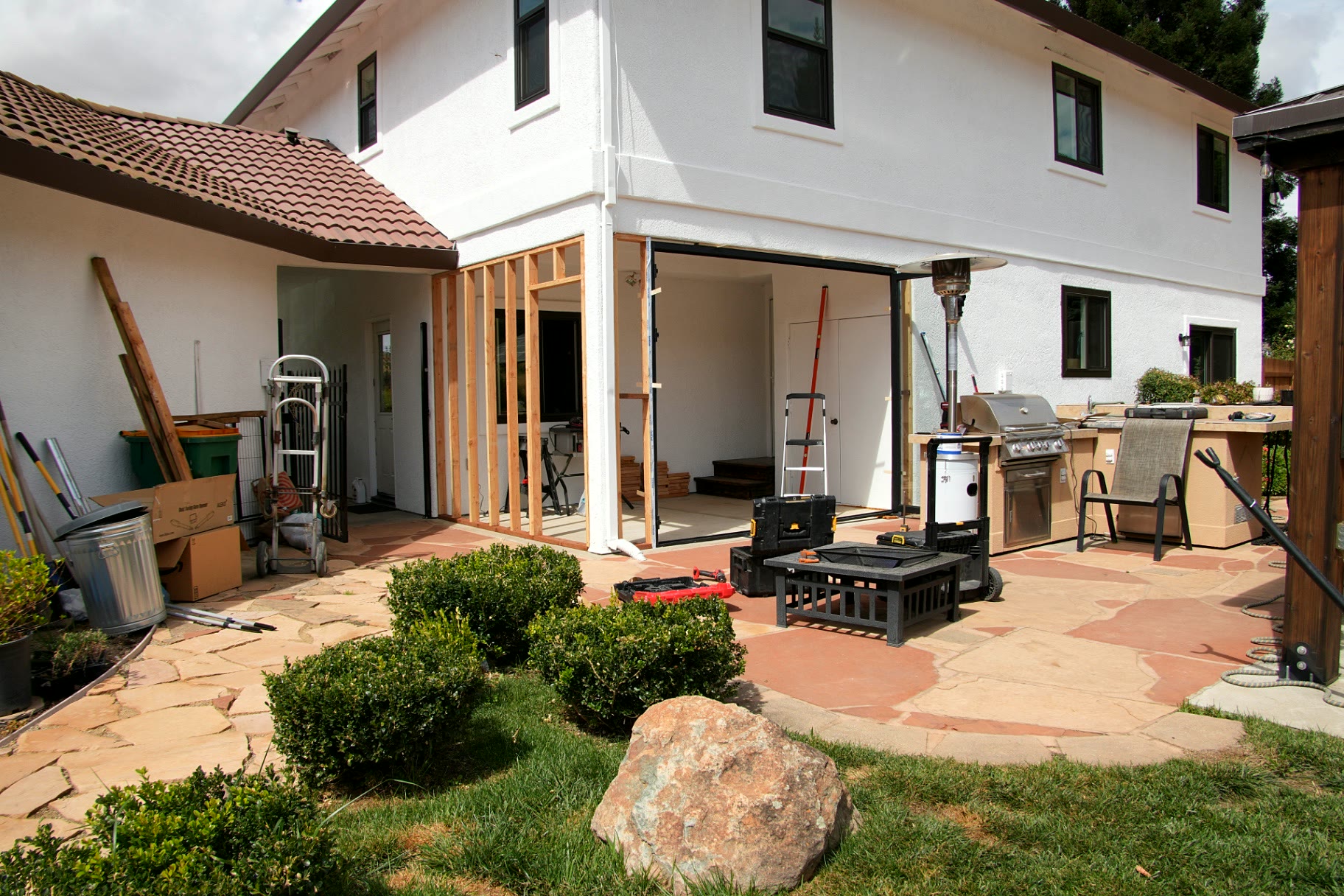 Rough framing before FoldTech bifold installation in El Dorado Hills
