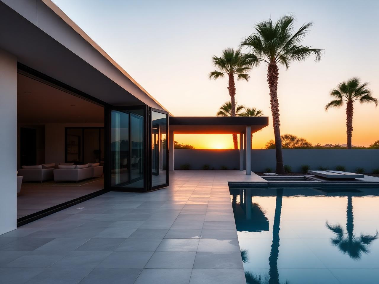 Modern backyard pool opening